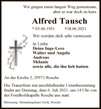 Traueranzeige von Alfred Tausch von UEL