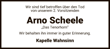 Traueranzeige von Arno Scheele von UEL