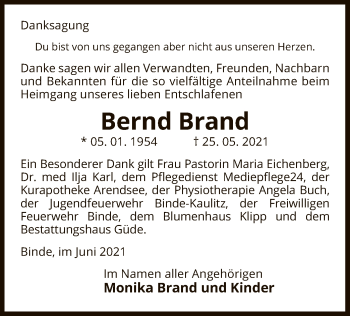 Traueranzeige von Bernd Brand von UEL