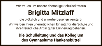 Traueranzeige von Brigitta Mitzlaff von UEL