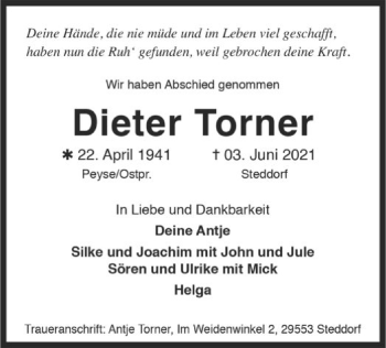 Traueranzeige von Dieter Torner von UEL