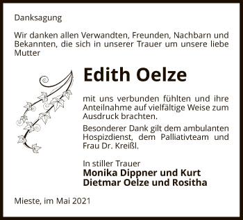 Traueranzeige von Edith Oelze von UEL