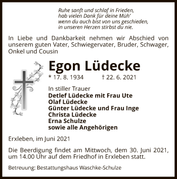 Traueranzeige von Egon Lüdecke von UEL