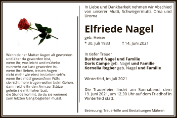 Traueranzeige von Elfriede Nagel von UEL