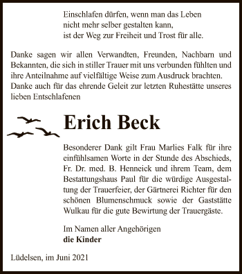 Traueranzeige von Erich Beck von UEL