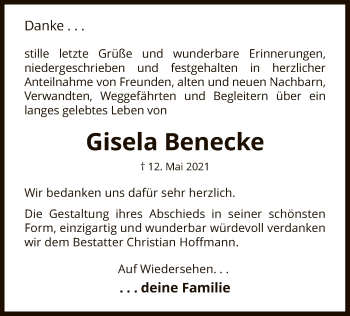 Traueranzeige von Gisela Benecke von UEL