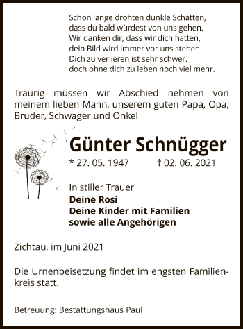 Traueranzeige von Günter Schnügger von UEL