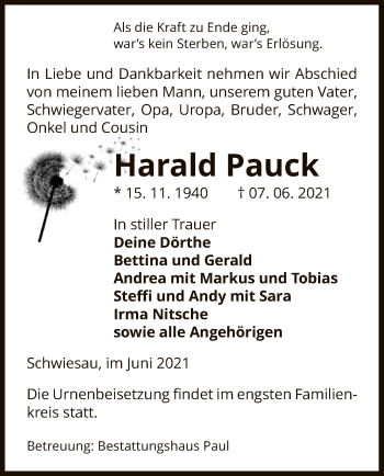 Traueranzeige von Harald Pauck von UEL