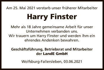 Traueranzeige von Harry Finster von UEL