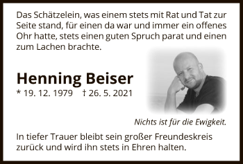 Traueranzeige von Henning Beiser von UEL