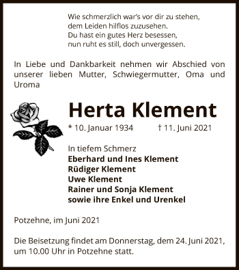 Traueranzeige von Herta Klement von UEL