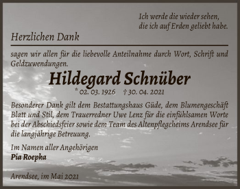 Traueranzeige von Hildegard Schnüber von UEL