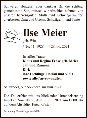 Traueranzeige von Ilse Meier von UEL