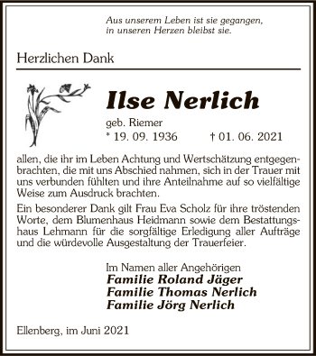 Traueranzeige von Ilse Nerlich von UEL