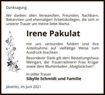 Traueranzeige von Irene Pakulat von UEL