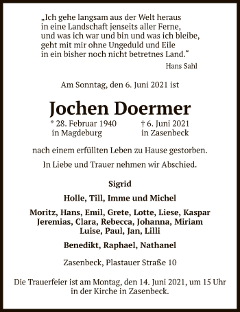 Traueranzeige von Jochen Doermer von UEL