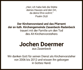 Traueranzeige von Jochen Doermer von UEL