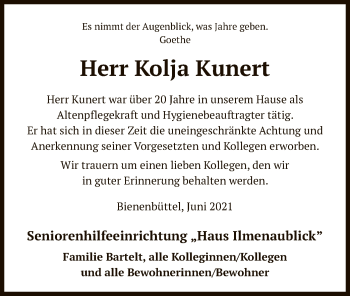 Traueranzeige von Kolja Kunert von UEL