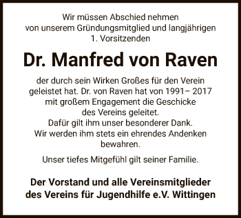 Traueranzeige von Manfred von Raven von UEL