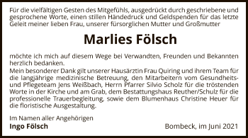 Traueranzeige von Marlies Fölsch von UEL