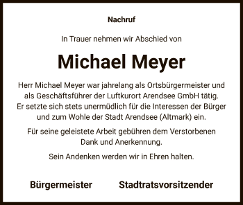 Traueranzeige von Michael Meyer von UEL