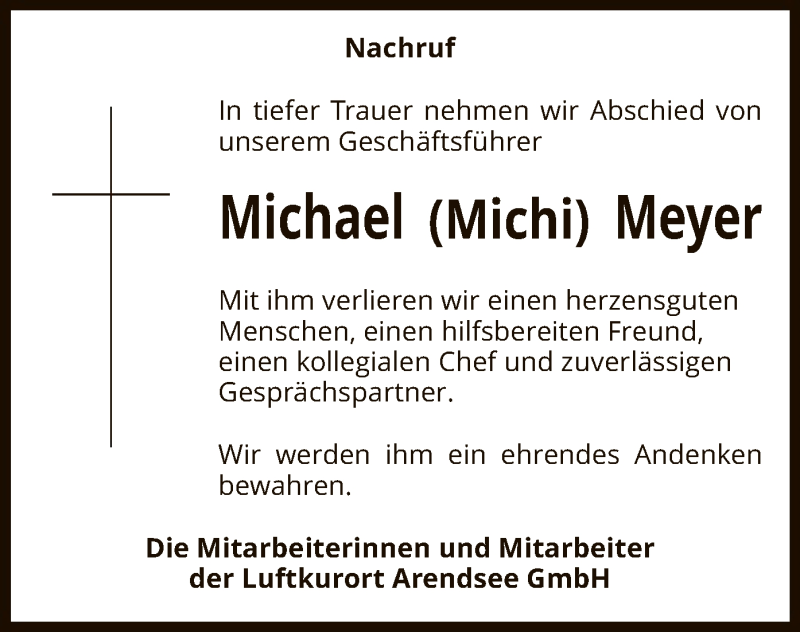  Traueranzeige für Michael Meyer vom 05.06.2021 aus UEL