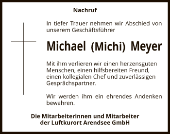 Traueranzeige von Michael Meyer von UEL