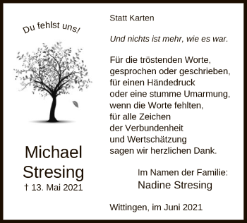 Traueranzeige von Michael Stresing von UEL