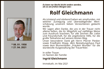 Traueranzeige von Rolf Gleichmann von UEL