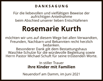 Traueranzeige von Rosemarie Kurth von UEL