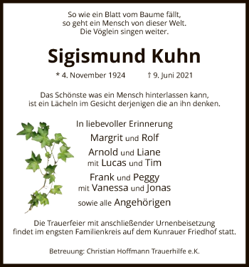 Traueranzeige von Sigismund Kuhn von UEL