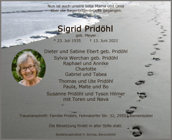 Traueranzeige von Sigrid Pridöhl von UEL