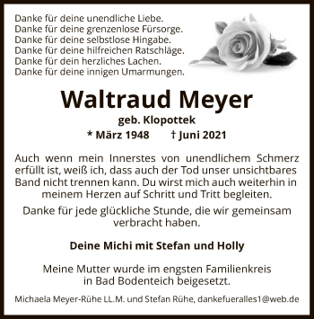 Traueranzeige von Waltraud Meyer von UEL