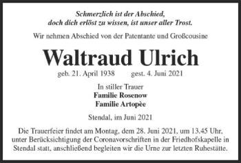 Traueranzeige von Waltraud Ulrich von UEL