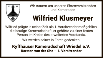 Traueranzeige von Wilfried Klusmeyer von UEL