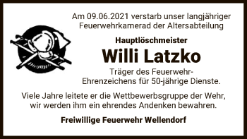 Traueranzeige von Willi Latzko von UEL