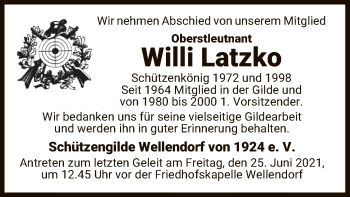 Traueranzeige von Willi Latzko von UEL
