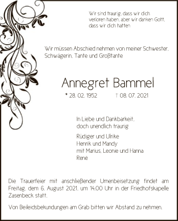 Traueranzeige von Annegret Bammel von UEL