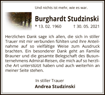 Traueranzeige von Burghardt Studzinski von UEL