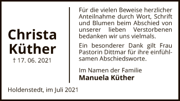 Traueranzeige von Christa Küther von UEL