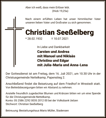 Traueranzeige von Christian Seeßelberg von UEL