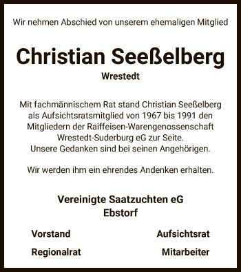 Traueranzeige von Christian Seeßelberg von UEL