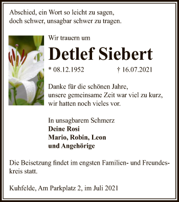 Traueranzeige von Detlef Siebert von UEL