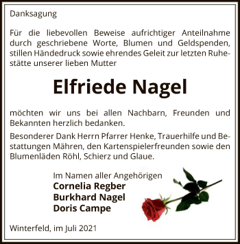 Traueranzeige von Elfriede Nagel von UEL