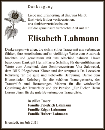 Traueranzeige von Elisabeth Lahmann von UEL