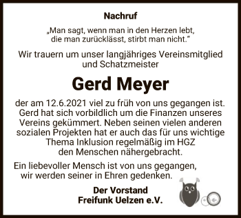 Traueranzeige von Gerd Meyer von UEL