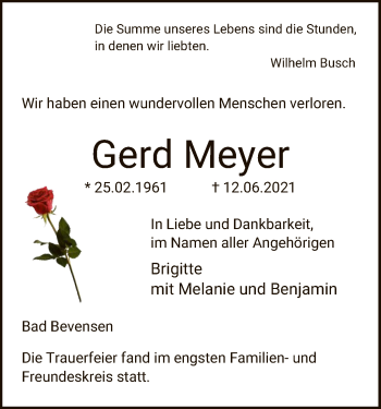 Traueranzeige von Gerd Meyer von UEL