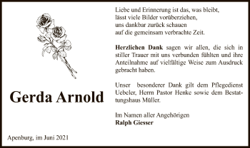 Traueranzeige von Gerda Arnold von UEL