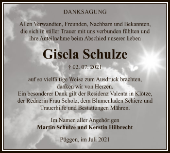 Traueranzeige von Gisela Schulze von UEL