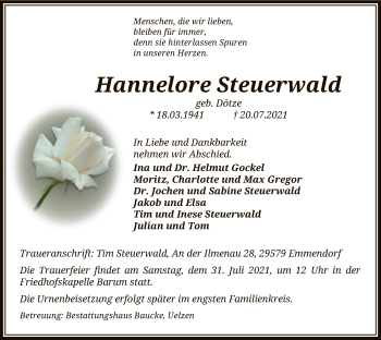 Traueranzeige von Hannelore Steuerwald von UEL